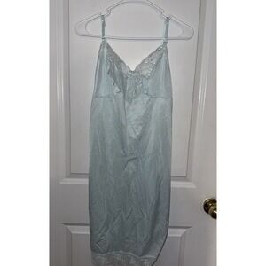 Vassarette Satinessence Lace Trim Full Slip Dress Size 36 F  Light Blue Vintage